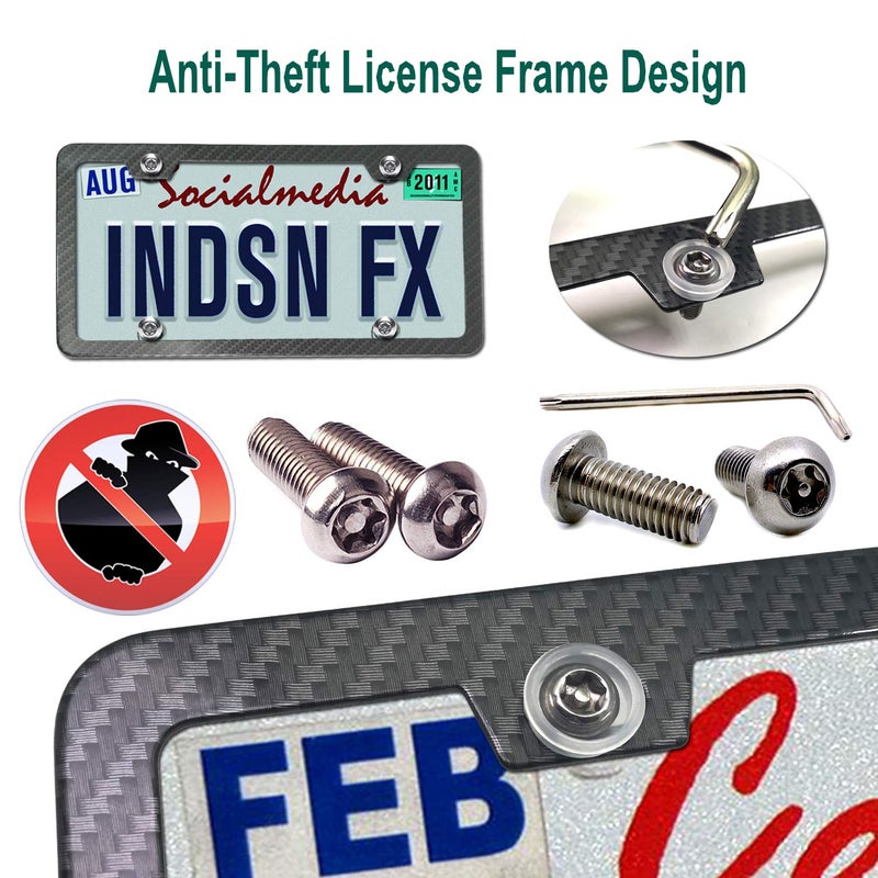 BGGTMO Anti Theft License Plate Frames - Carbon Fiber Metal Aluminum Number Plate Holders, Stainless Steel Anti Theft Screws, Fit US Car Front and Rear Car Tag Cover - Image 2
